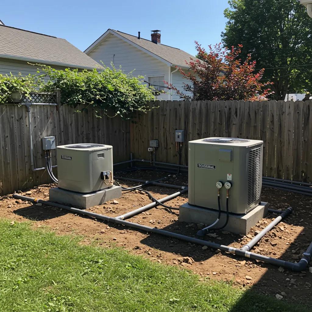 Geothermal HVAC system installation in a residential backyard highlighting sustainability