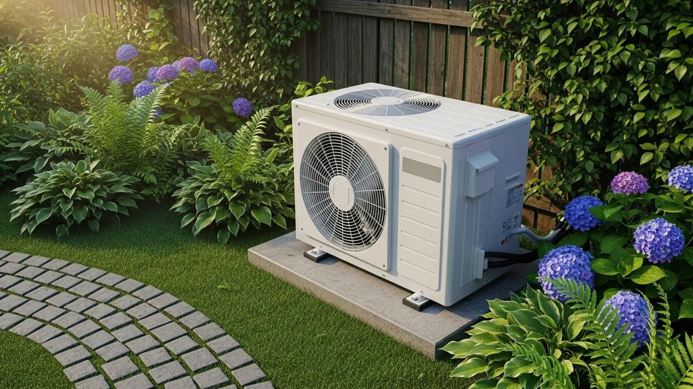 Benefits of Regular AC Tune-Ups & Maintenance 3 Air conditioning unit in a serene outdoor setting, symbolizing system longevity and reliability