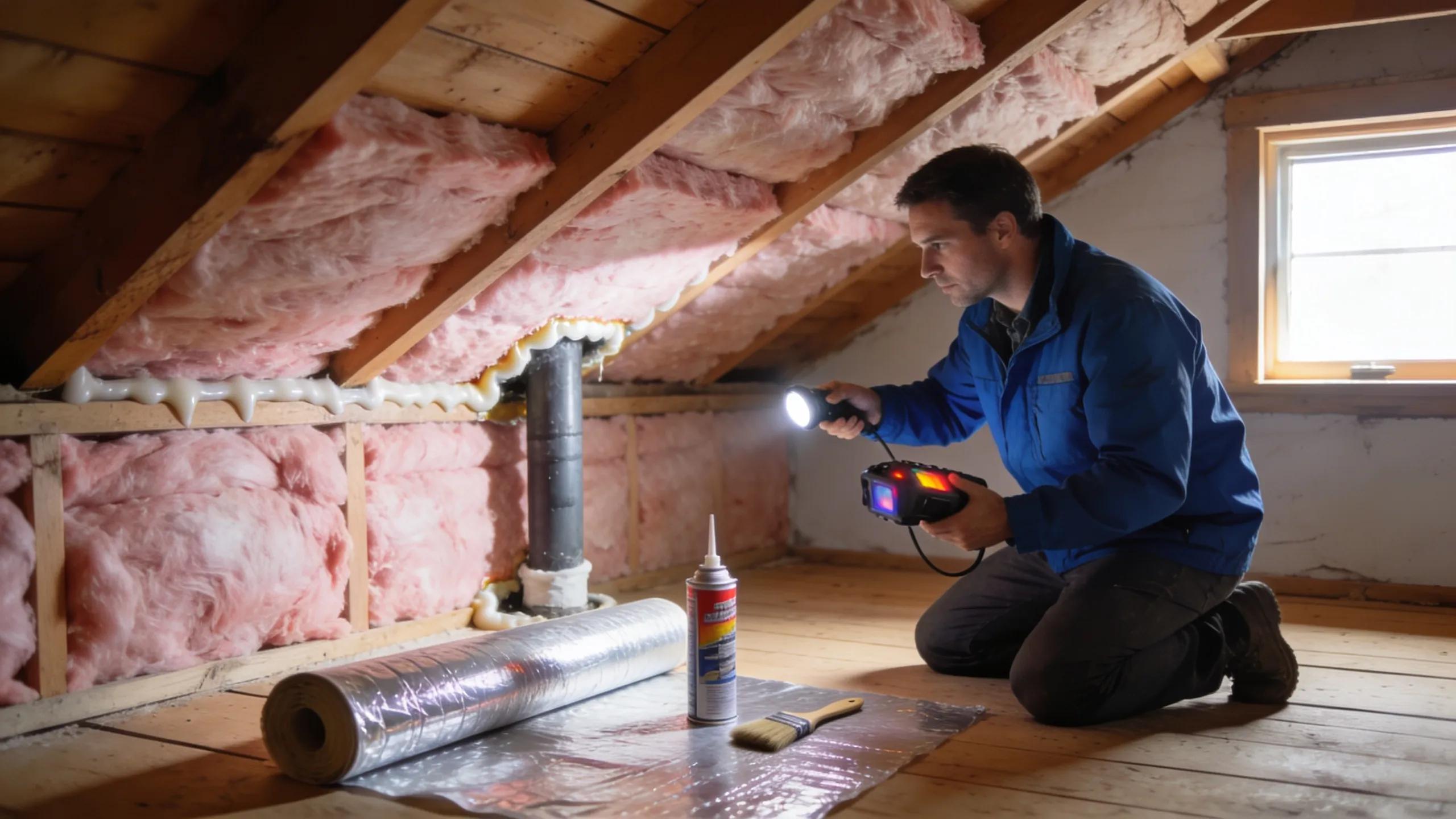 Slash Utility Bills: Discover 10 Energy Saving Tips for HVAC 2 Contractor inspecting home insulation in an attic to enhance energy savings